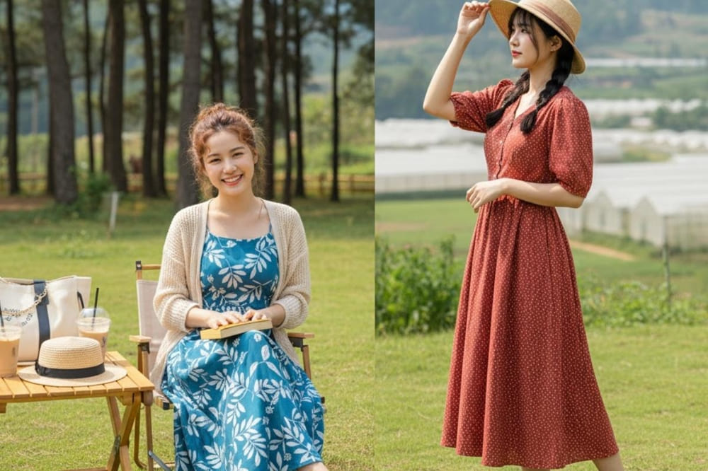 Trang phục du lịch Đà Lạt vào mùa khô vừa giữ ấm và vừa thoáng khí cho nữ.